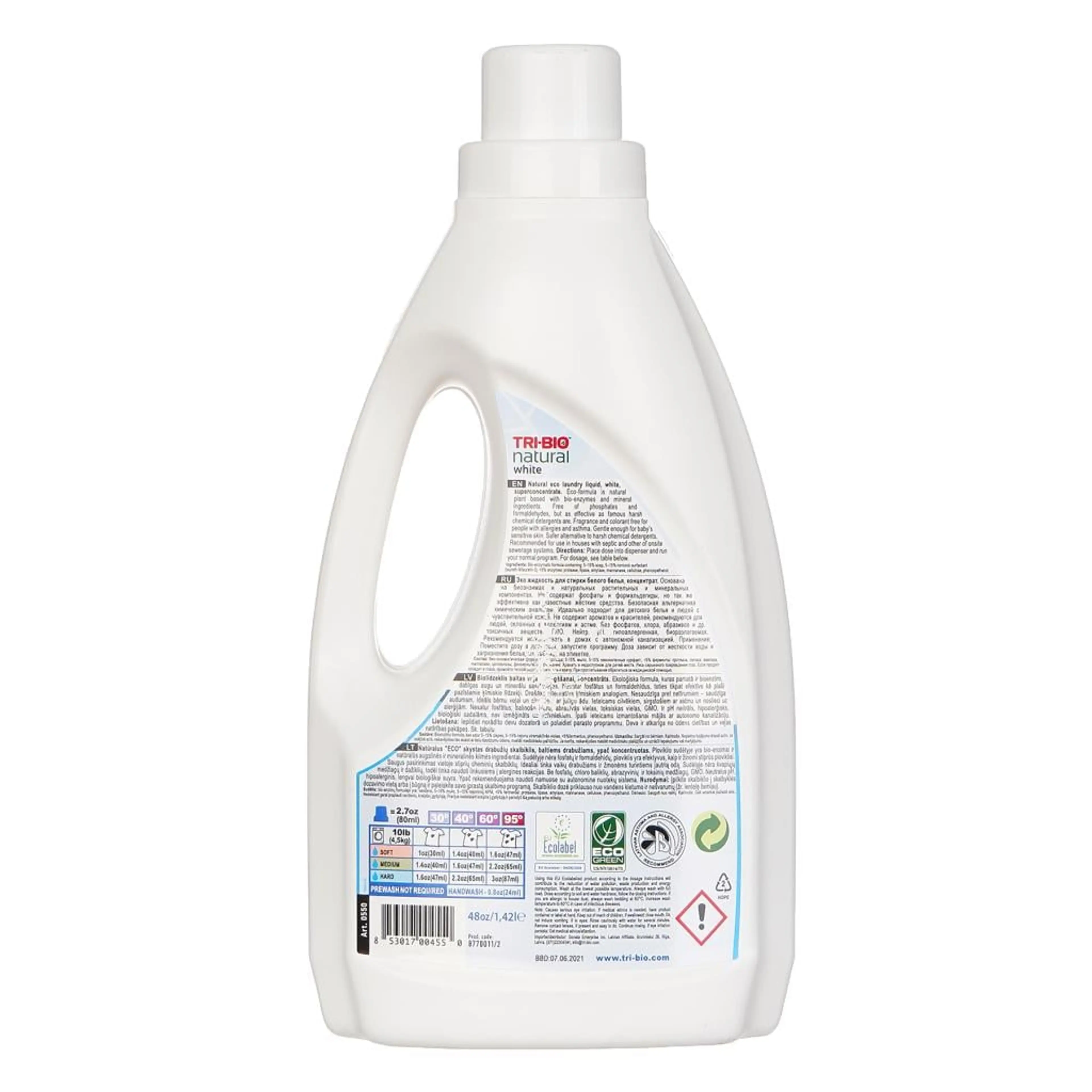 Натурален еко течен гел за бяло пране, Color, 1.42 л.