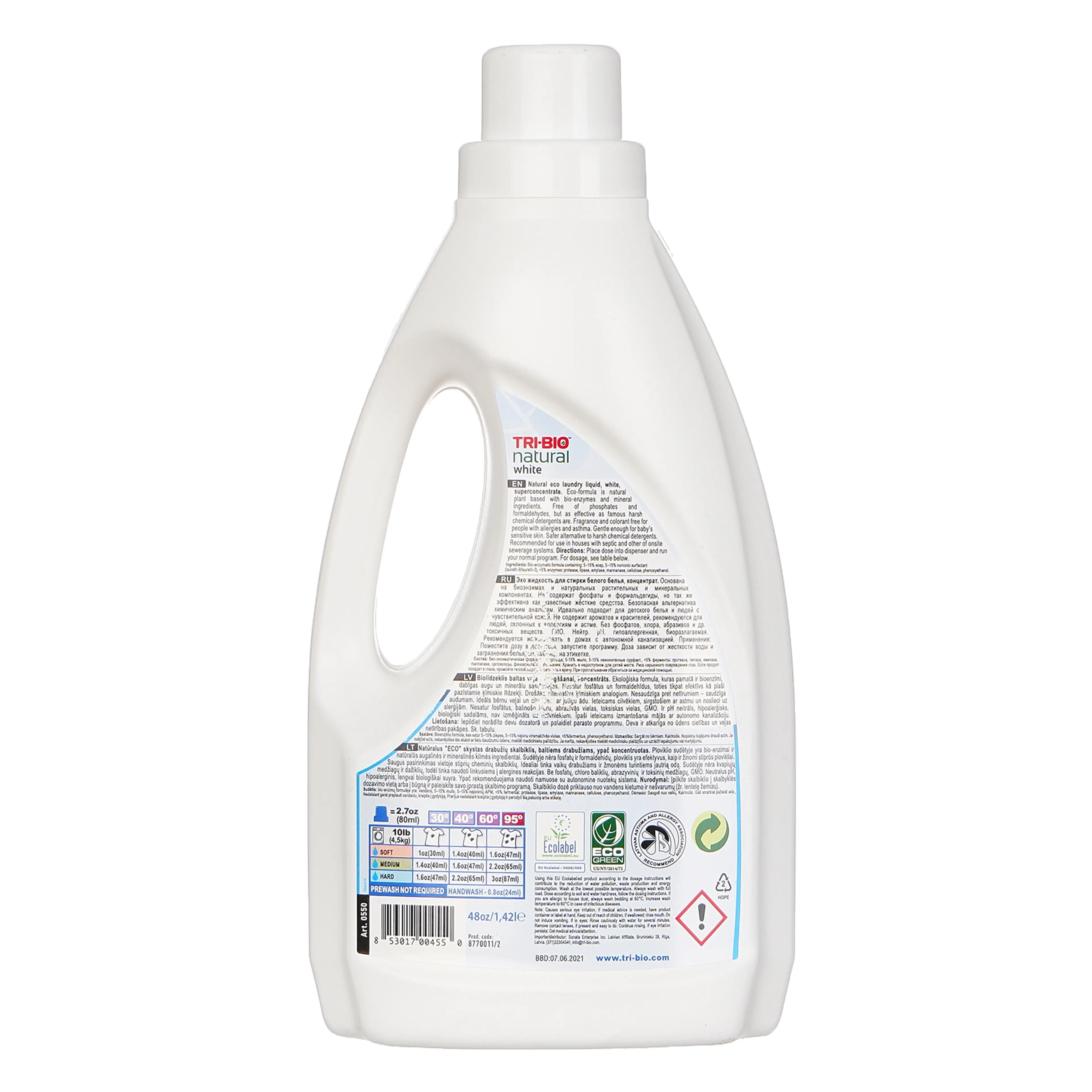 Натурален еко течен гел за бяло пране, Color, 1.42 л.