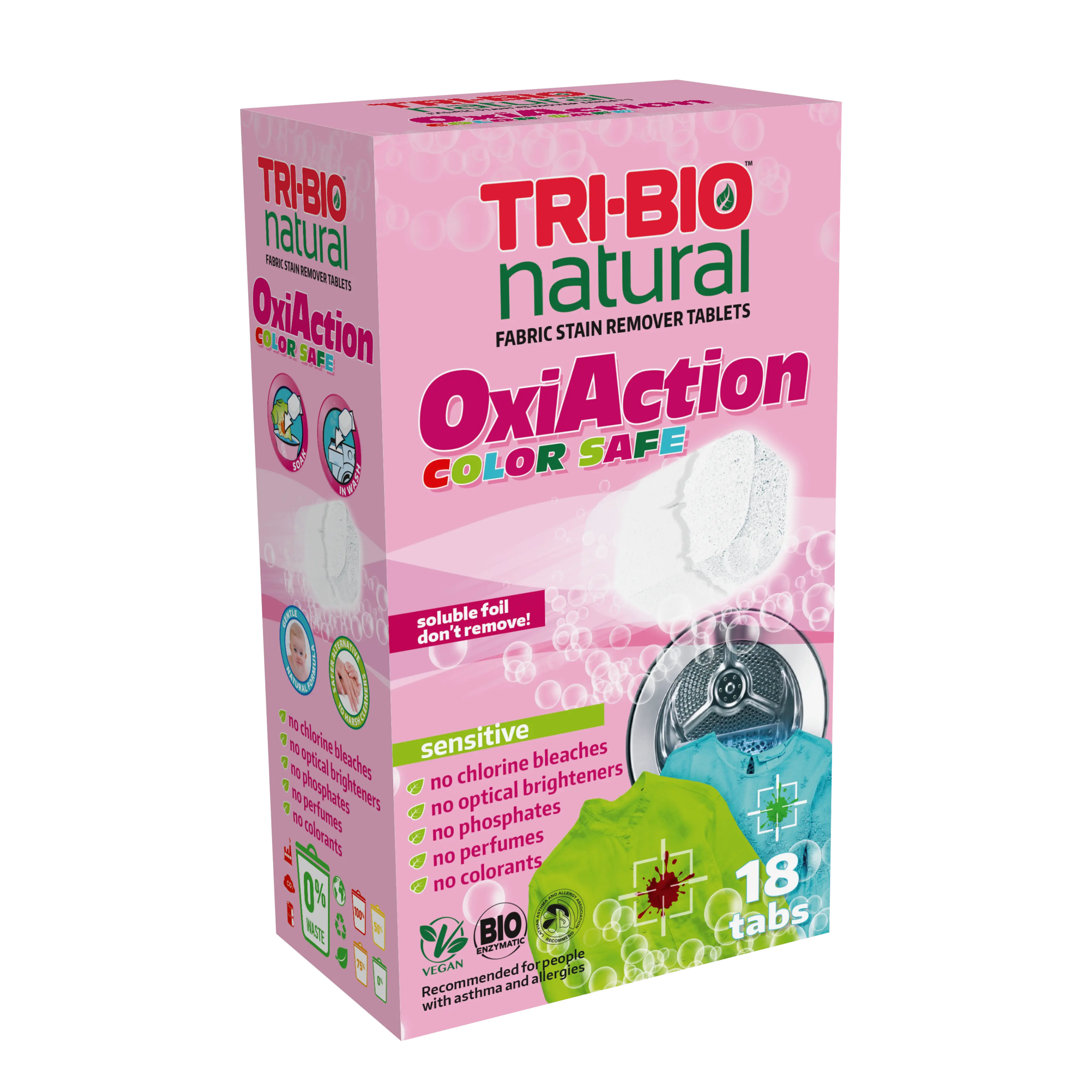 Натурални еко таблетки за пералня, за премахване на петна от цветно пране, 18 таблетки
